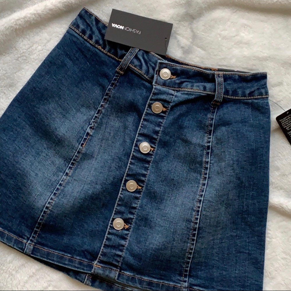High waisted button up mini skirt